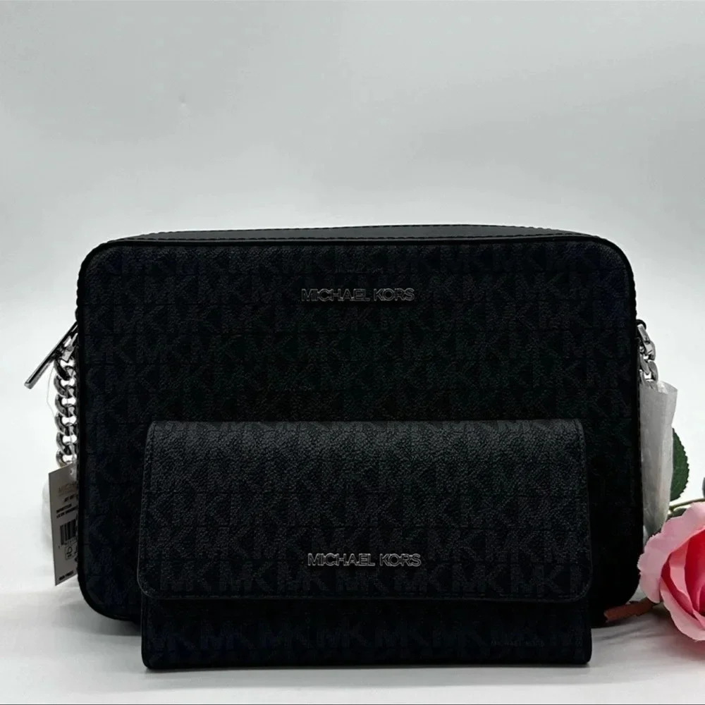 Michael Kors Large EW Crossbody Bag & Large Trifold Wallet Black | BUNDLE SET